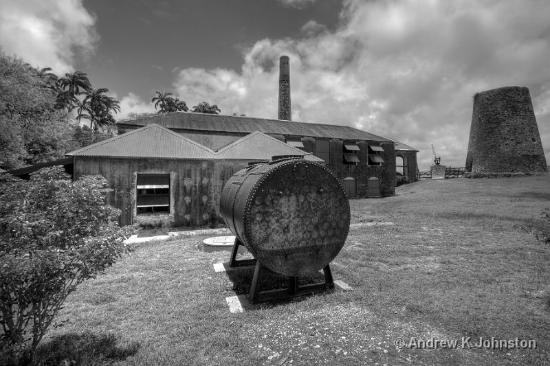 0410_40D_0203-5 HDR BW.jpg - Old Sugar Cane Boiler behind the distillery, St. Nicholas Abbey, Barbados